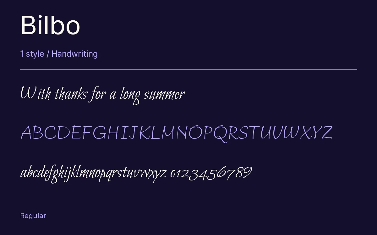 Bilbo type specimen with letters and figures
