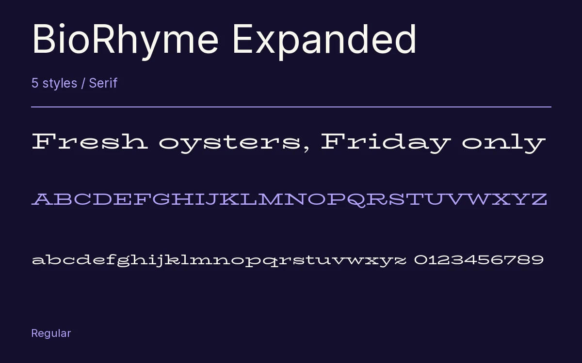 BioRhyme Expanded type specimen with letters and figures