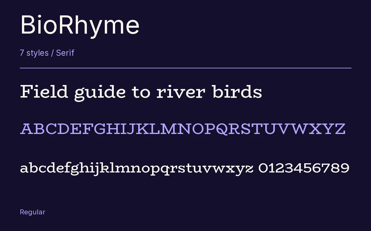 BioRhyme type specimen with letters and figures