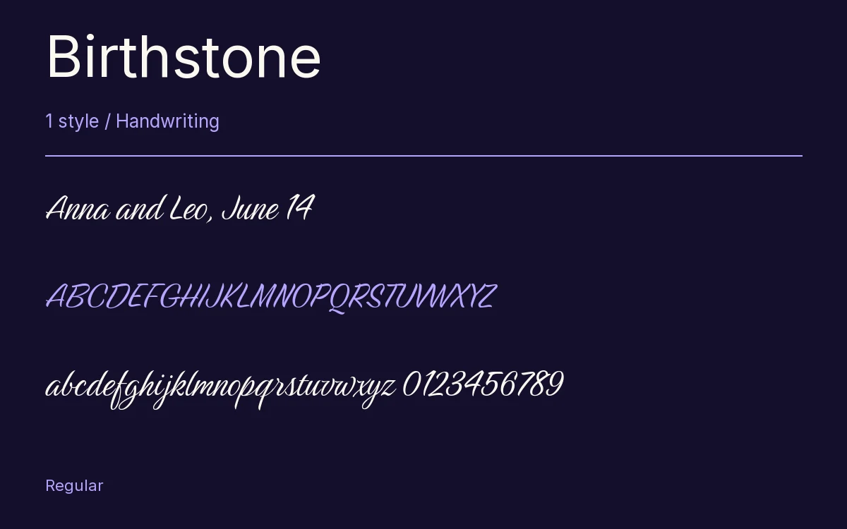 Birthstone type specimen with letters and figures