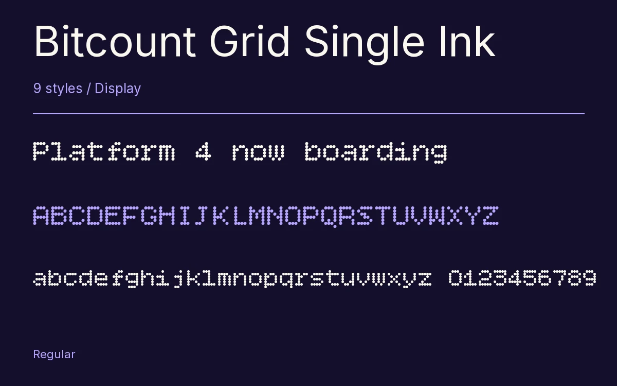 Bitcount Grid Single Ink type specimen with letters and figures