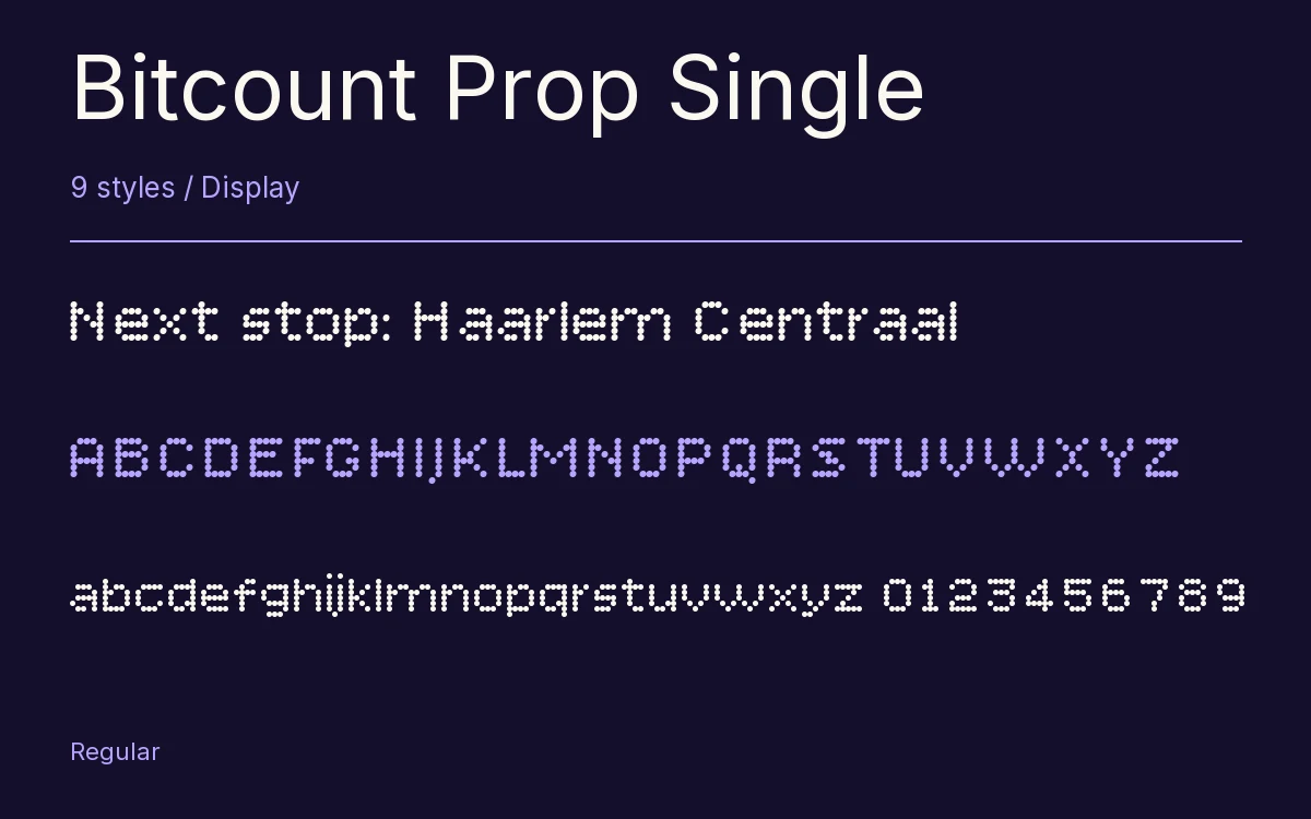Bitcount Prop Single type specimen with letters and figures