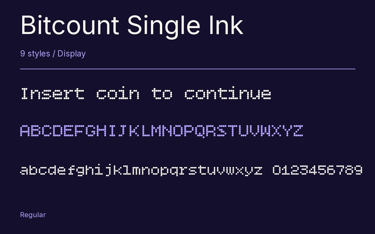 Bitcount Single Ink type specimen with letters and figures
