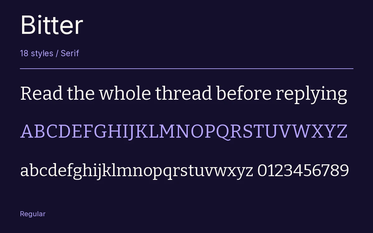 Bitter type specimen with letters and figures