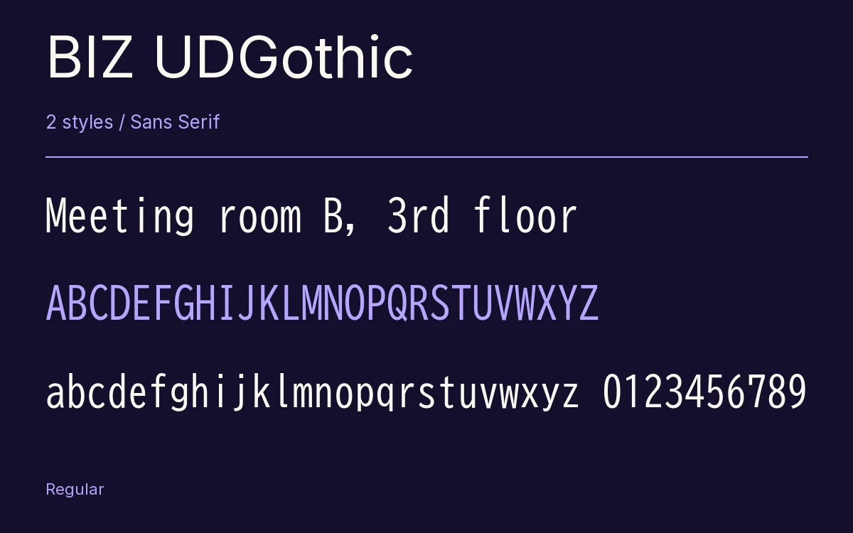 BIZ UDGothic type specimen with letters and figures