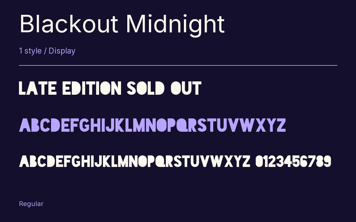 Blackout Midnight type specimen with letters and figures