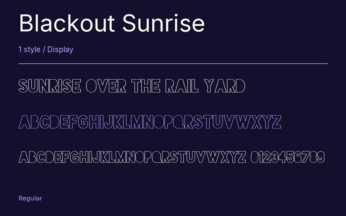 Blackout Sunrise type specimen with letters and figures