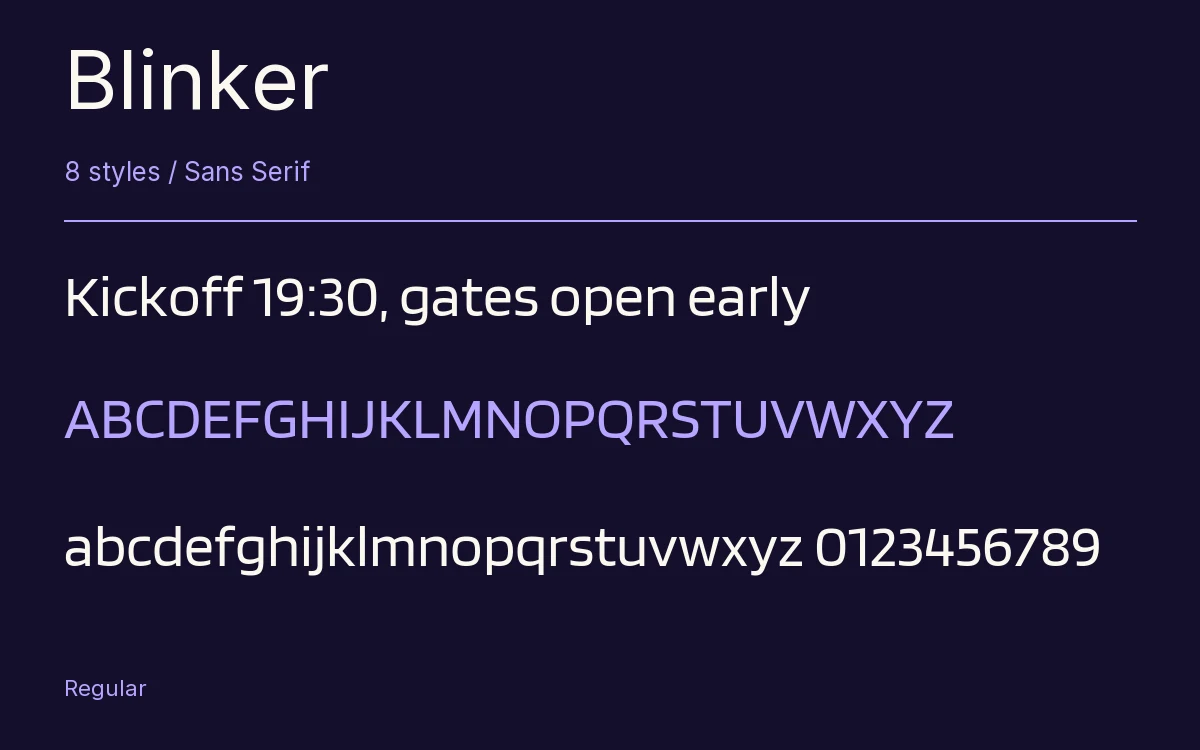 Blinker type specimen with letters and figures