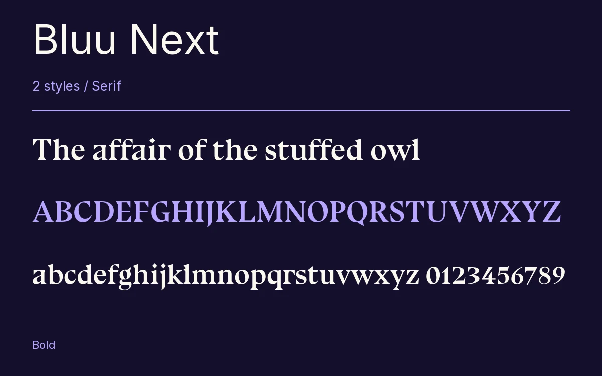 Bluu Next type specimen with letters and figures