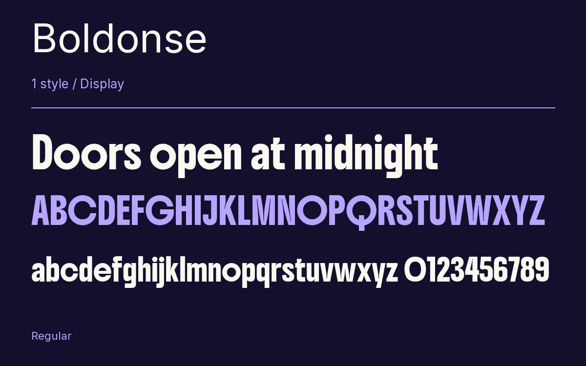 Boldonse type specimen with letters and figures