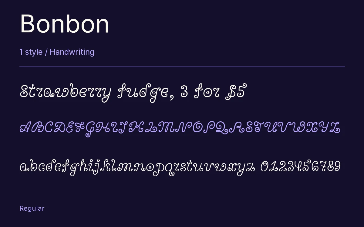 Bonbon type specimen with letters and figures