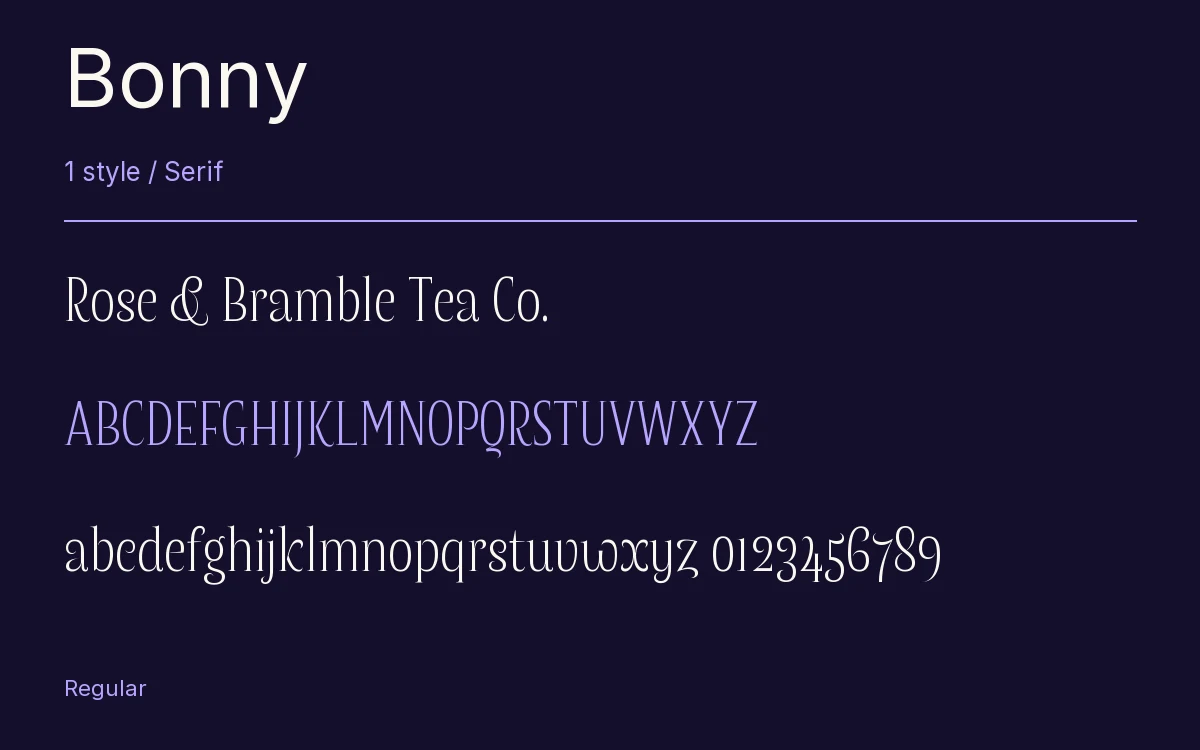Bonny type specimen with letters and figures