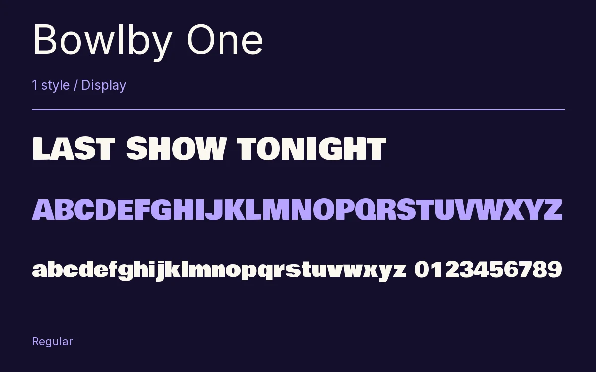 Bowlby One type specimen with letters and figures