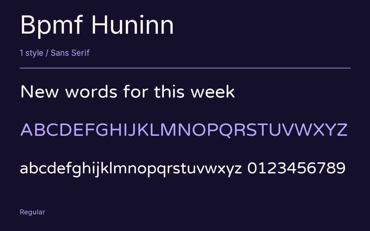 Bpmf Huninn type specimen with letters and figures