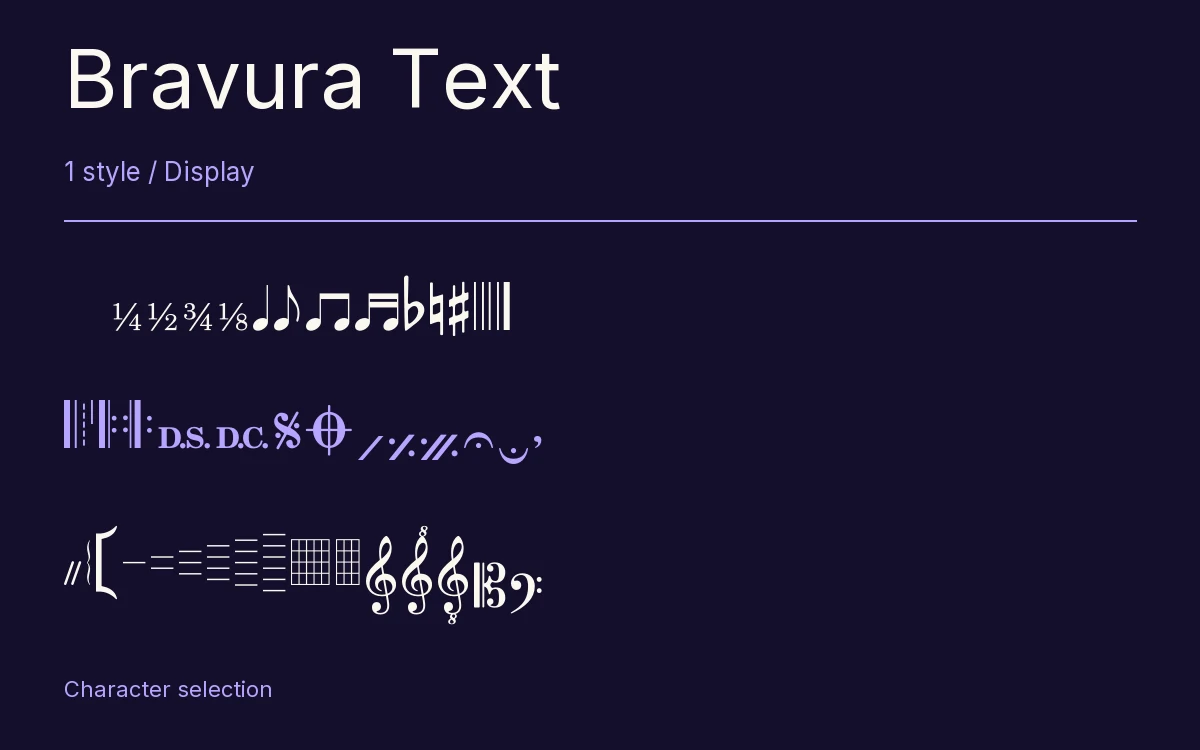 Bravura Text type specimen with letters and figures