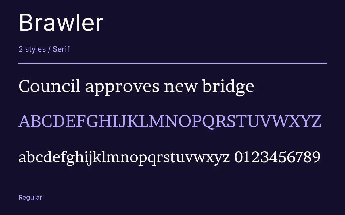 Brawler type specimen with letters and figures