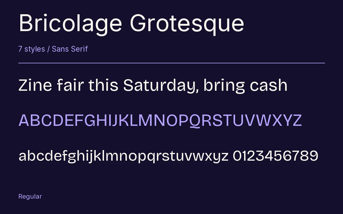 Bricolage Grotesque type specimen with letters and figures