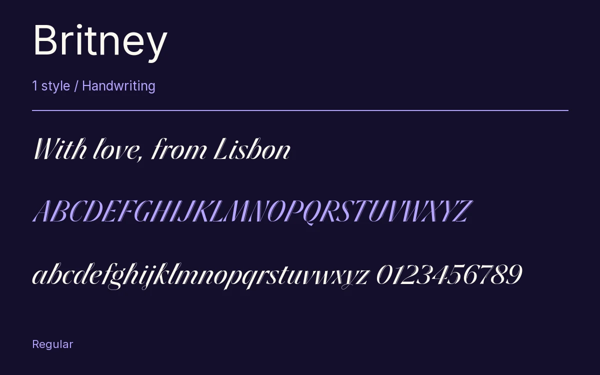 Britney type specimen with letters and figures