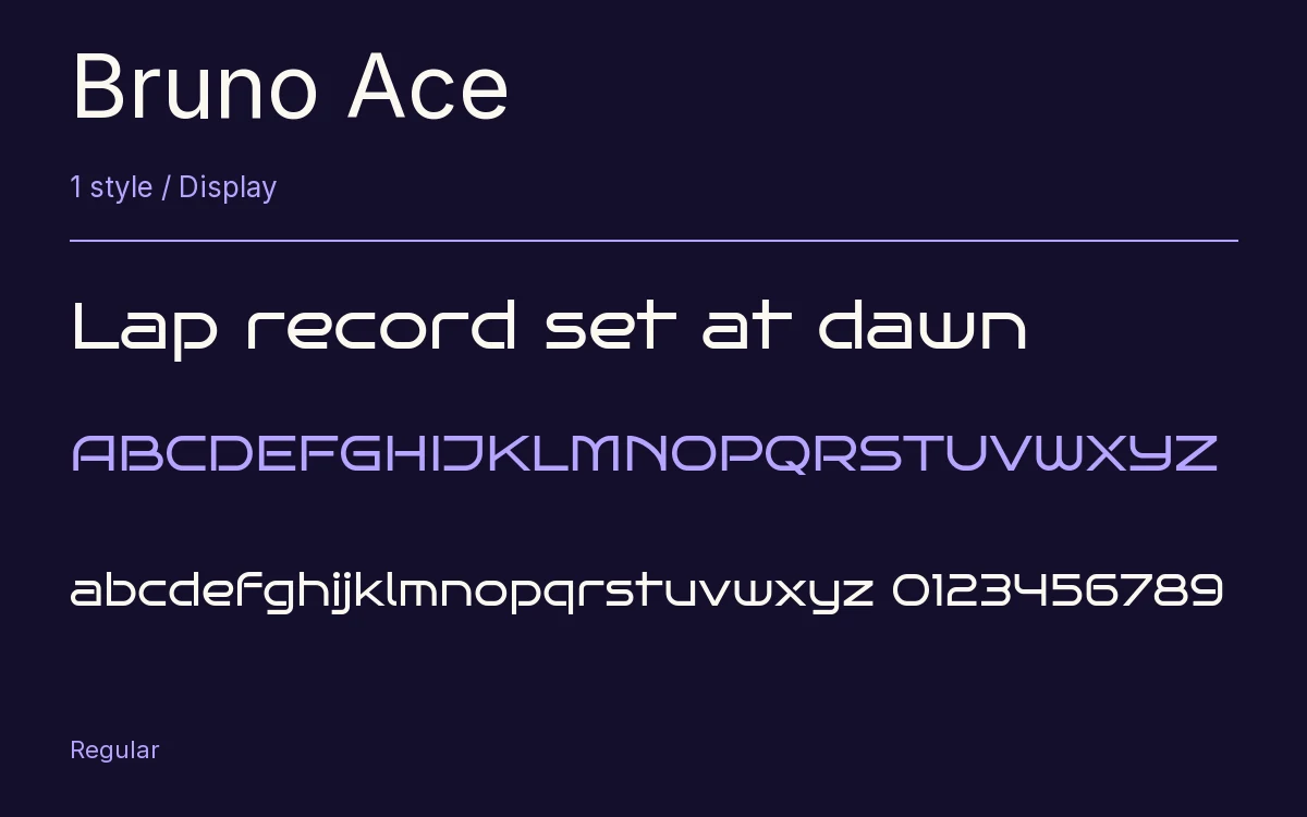 Bruno Ace type specimen with letters and figures
