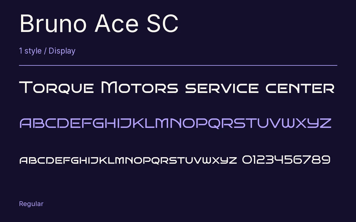 Bruno Ace SC type specimen with letters and figures