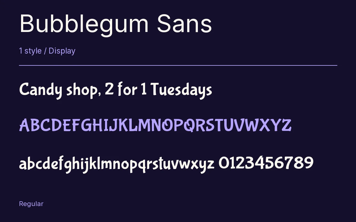 Bubblegum Sans type specimen with letters and figures