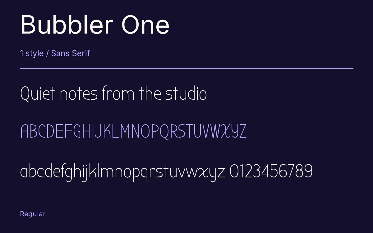 Bubbler One type specimen with letters and figures