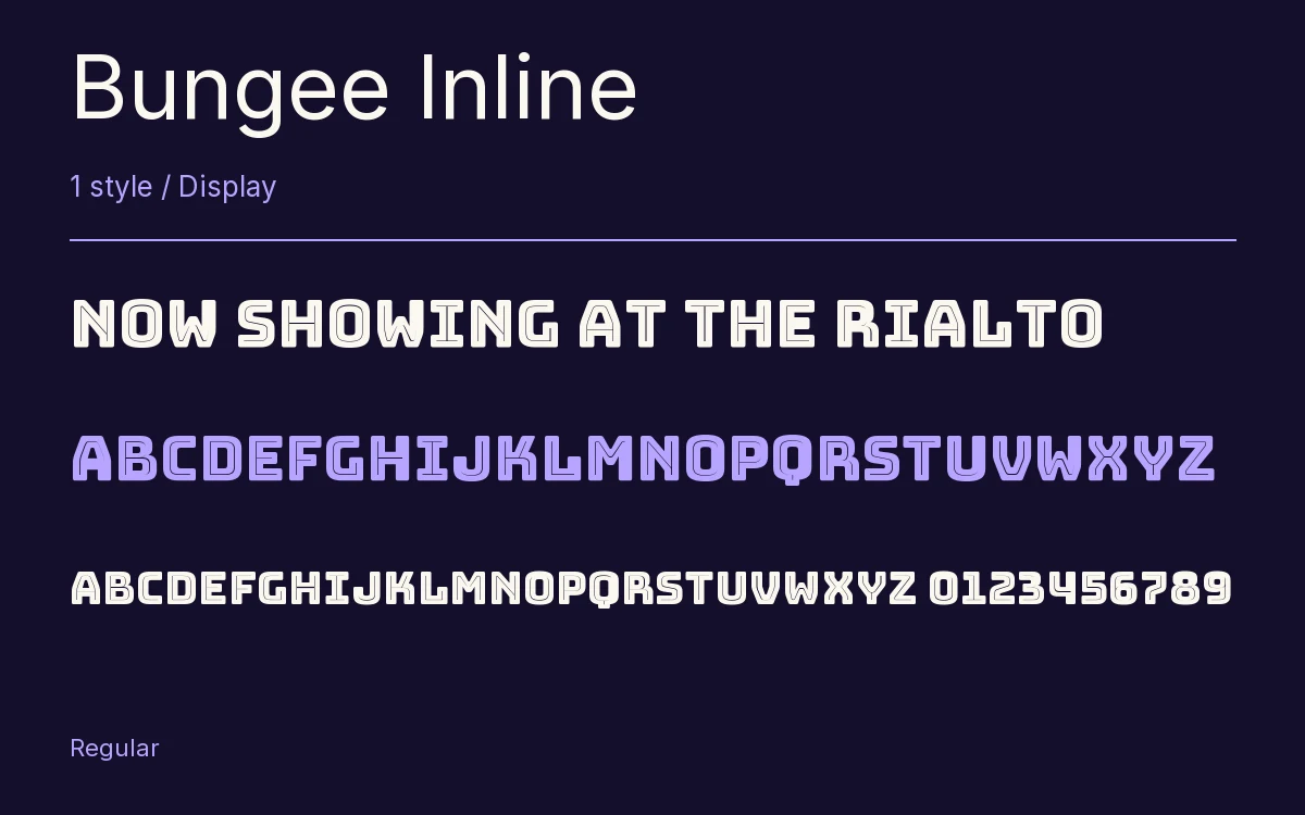 Bungee Inline type specimen with letters and figures