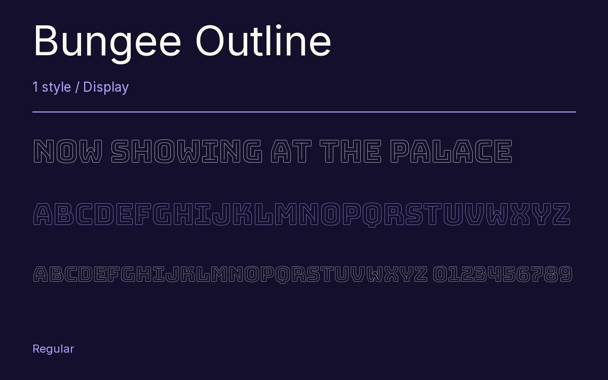 Bungee Outline type specimen with letters and figures