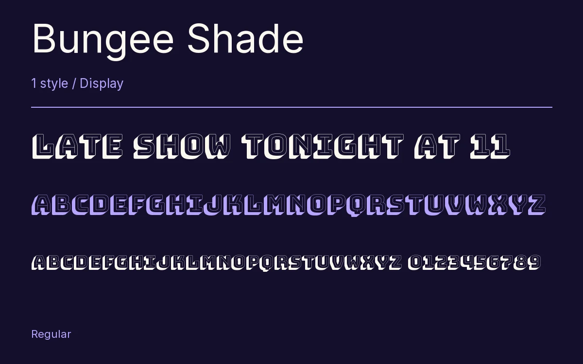 Bungee Shade type specimen with letters and figures