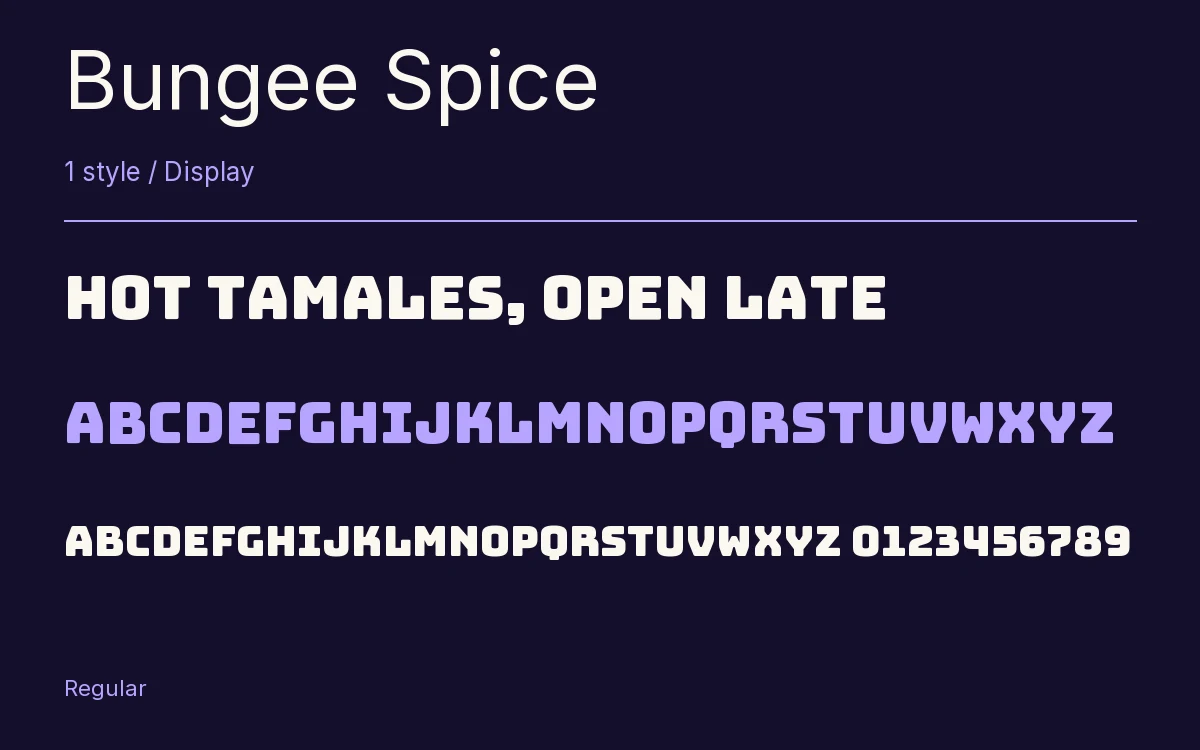 Bungee Spice type specimen with letters and figures