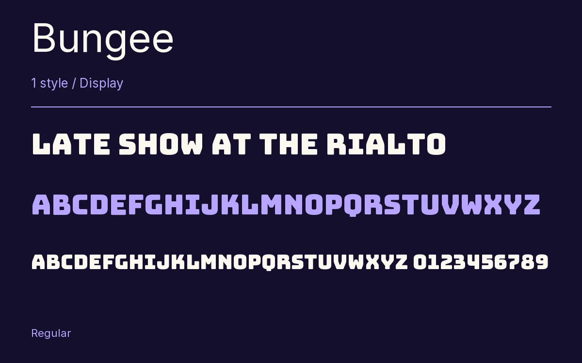 Bungee type specimen with letters and figures
