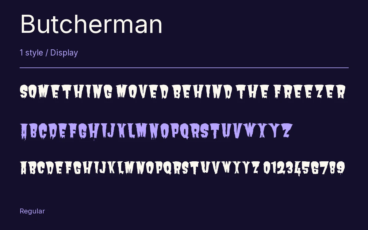 Butcherman type specimen with letters and figures