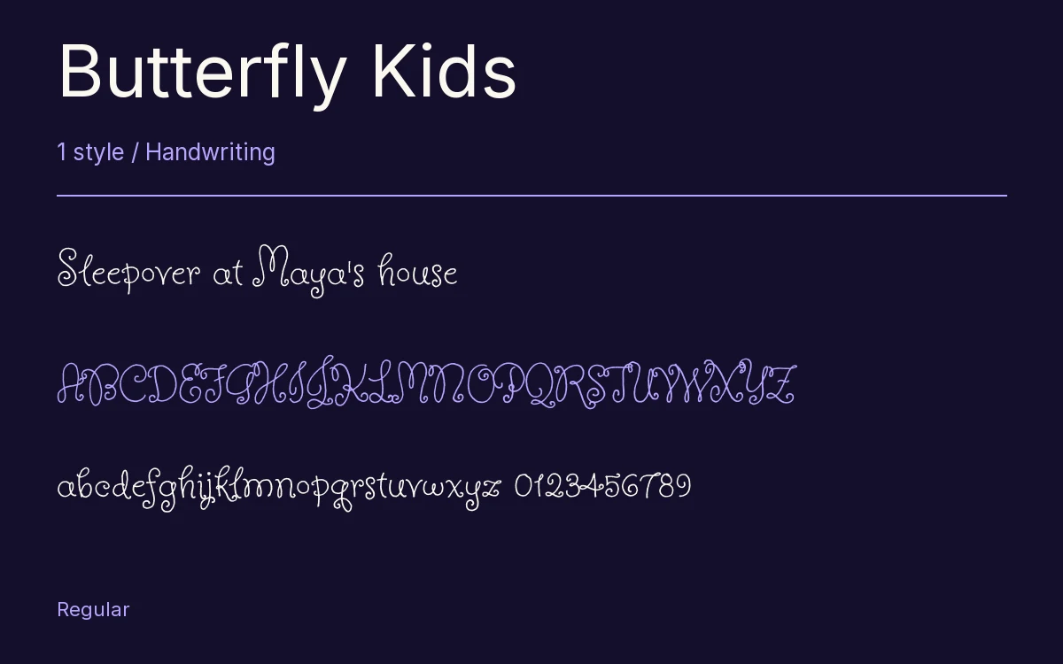 Butterfly Kids type specimen with letters and figures
