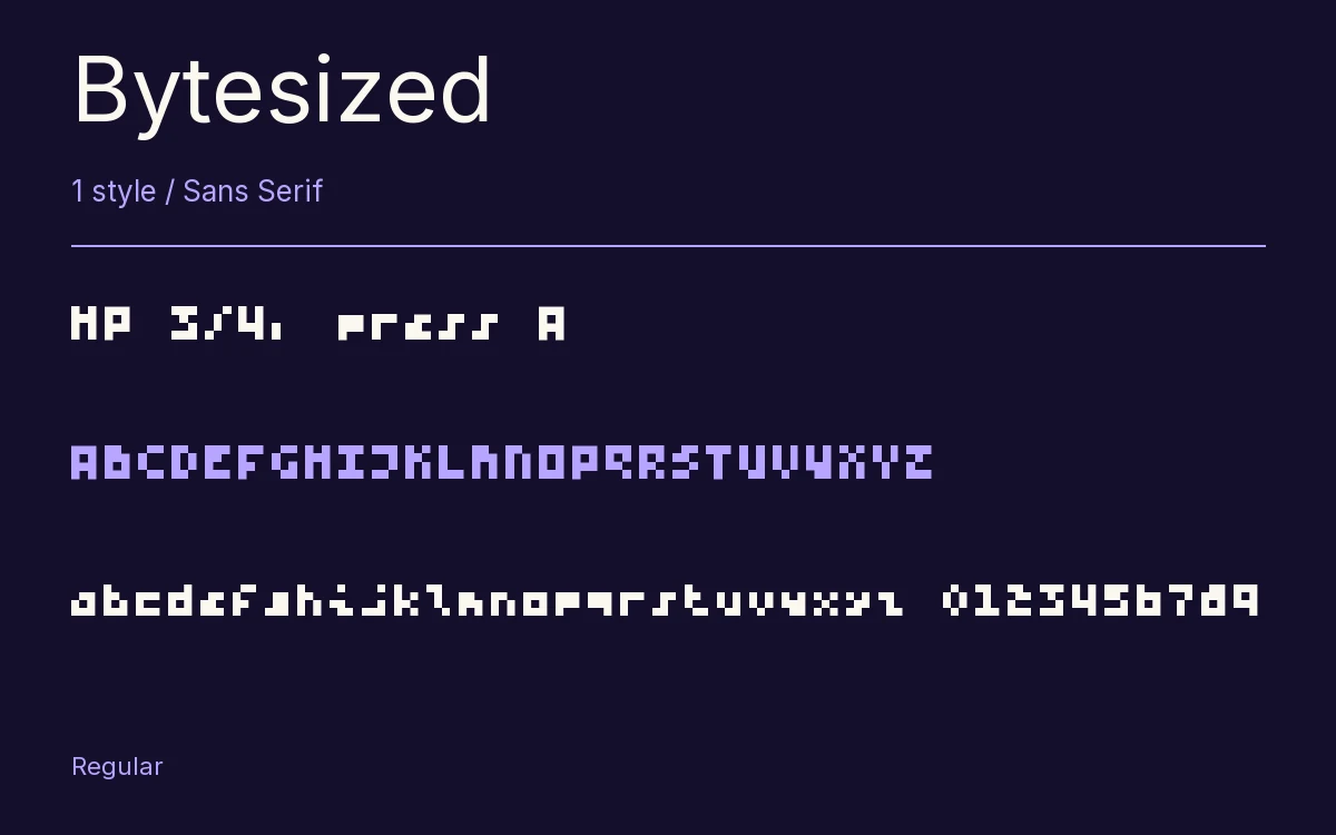 Bytesized type specimen with letters and figures