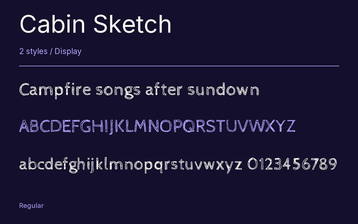 Cabin Sketch type specimen with letters and figures