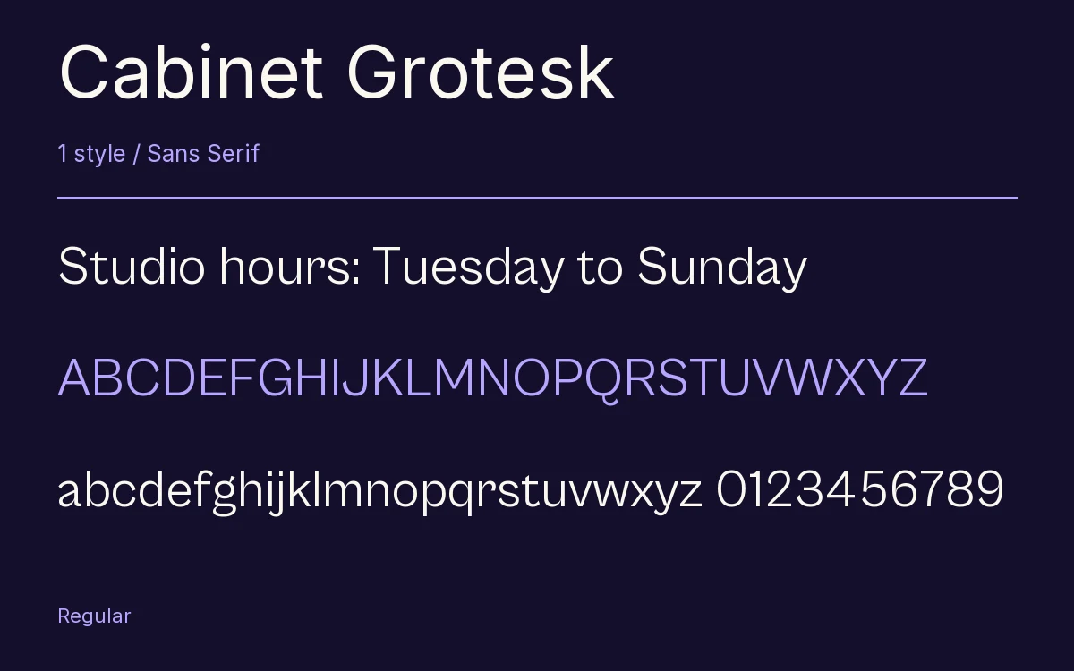 Cabinet Grotesk type specimen with letters and figures