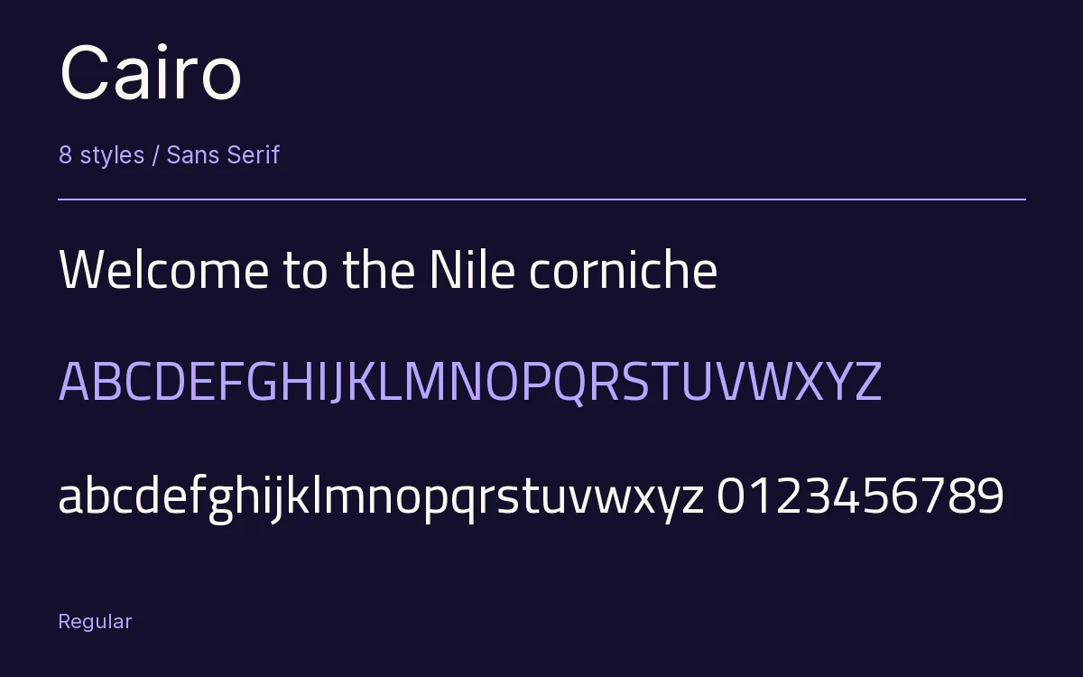 Cairo type specimen with letters and figures