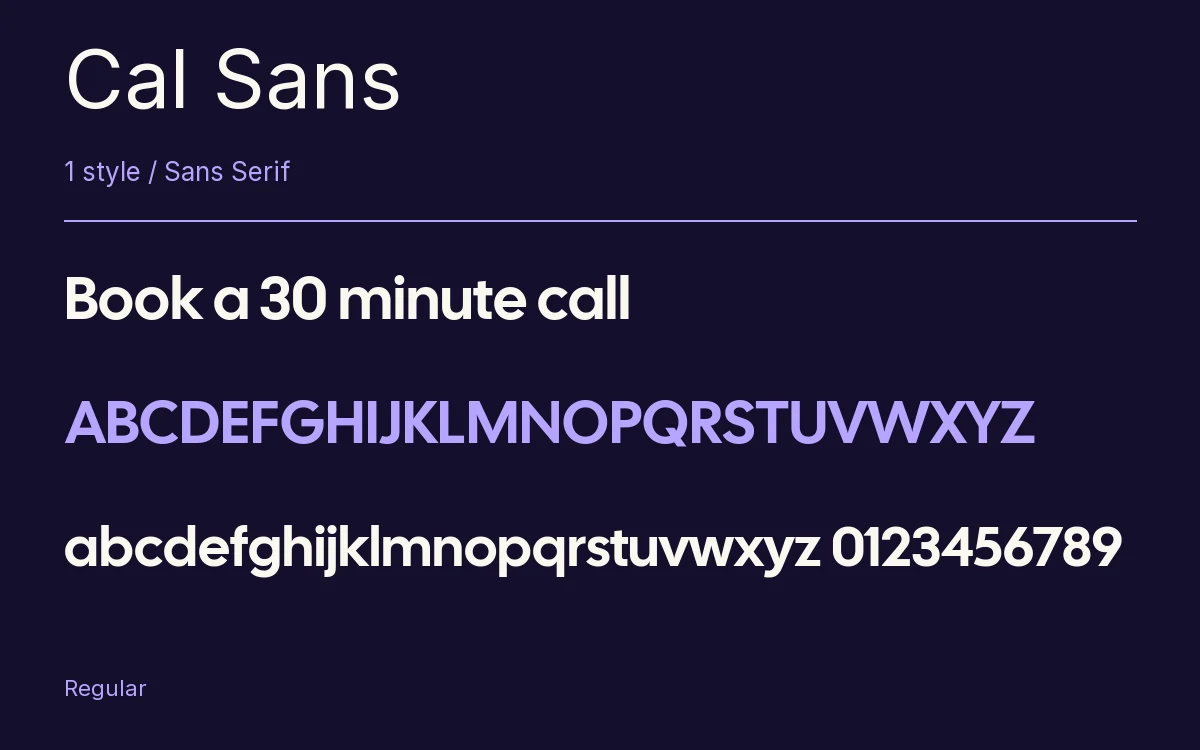 Cal Sans type specimen with letters and figures