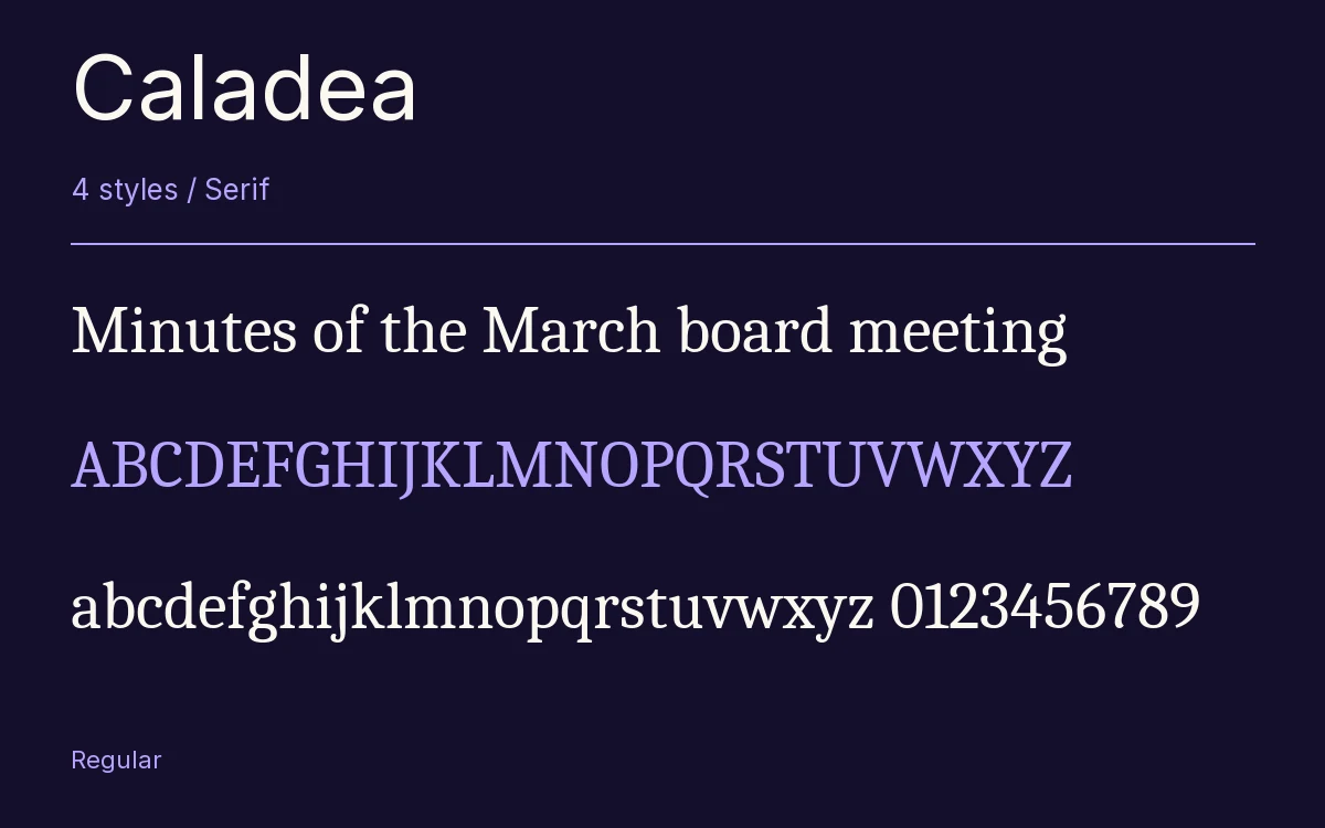 Caladea type specimen with letters and figures
