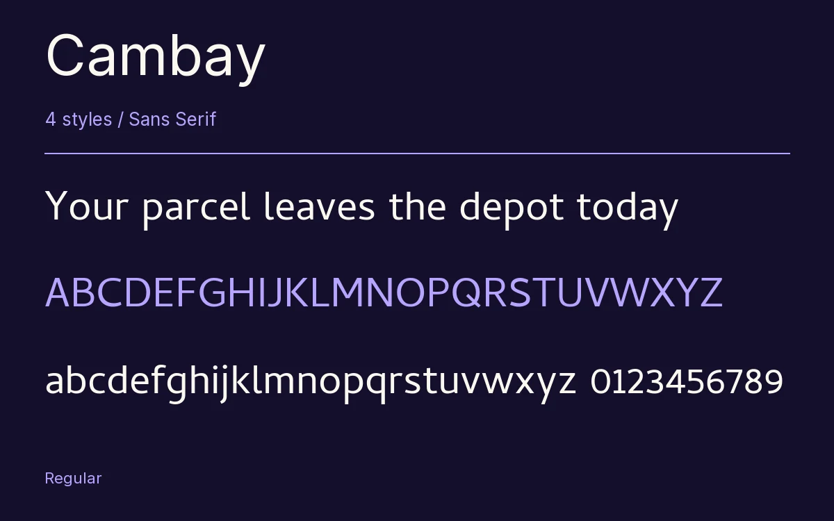 Cambay type specimen with letters and figures