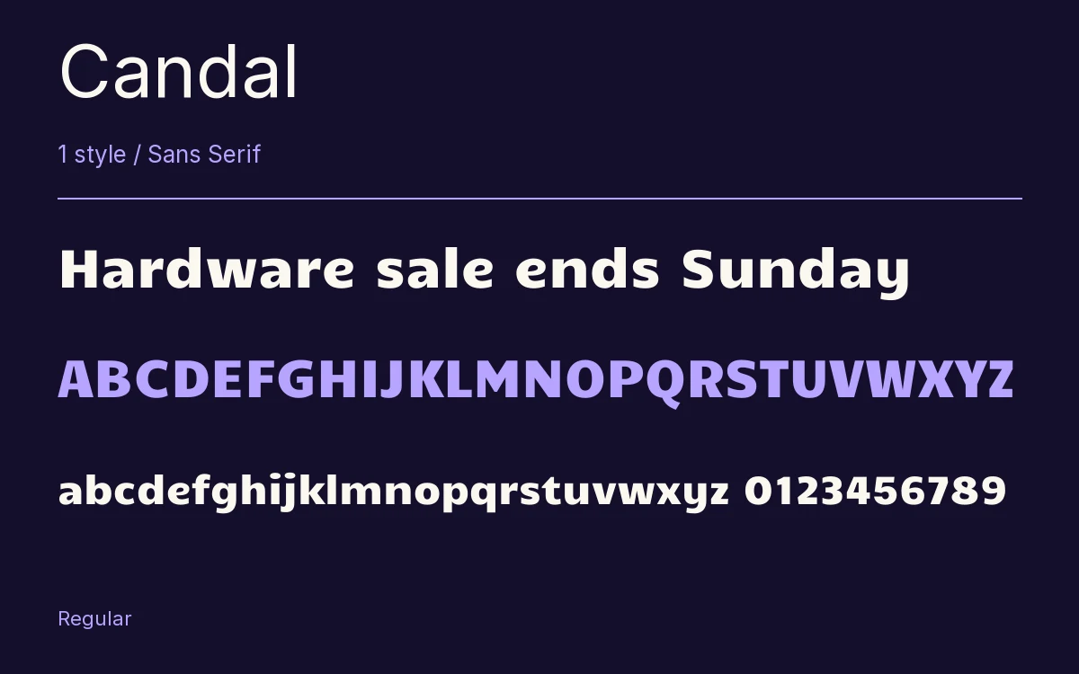 Candal type specimen with letters and figures