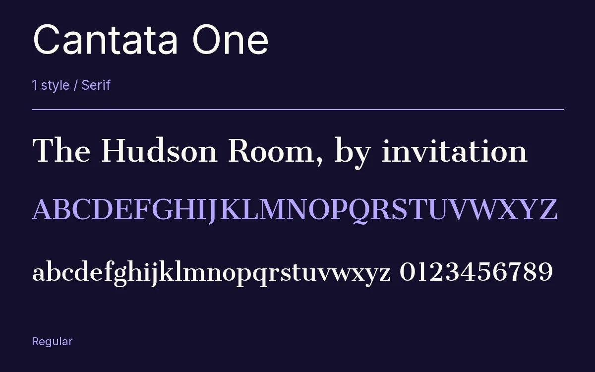 Cantata One type specimen with letters and figures