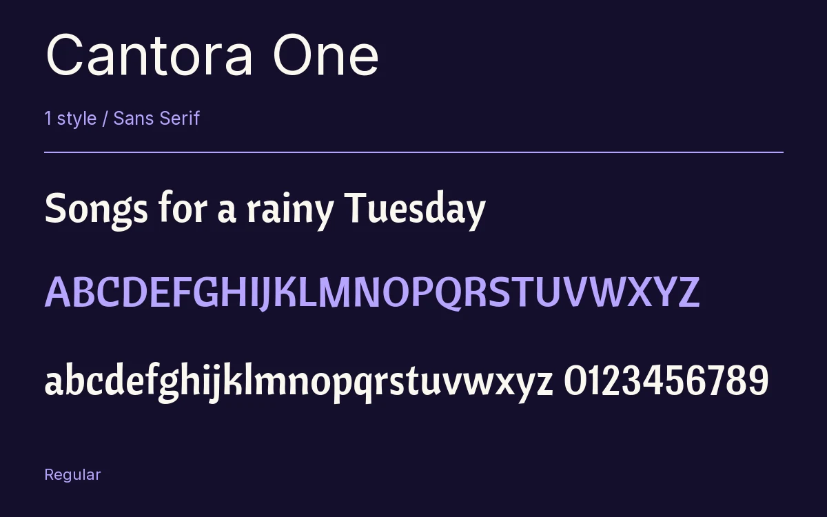 Cantora One type specimen with letters and figures