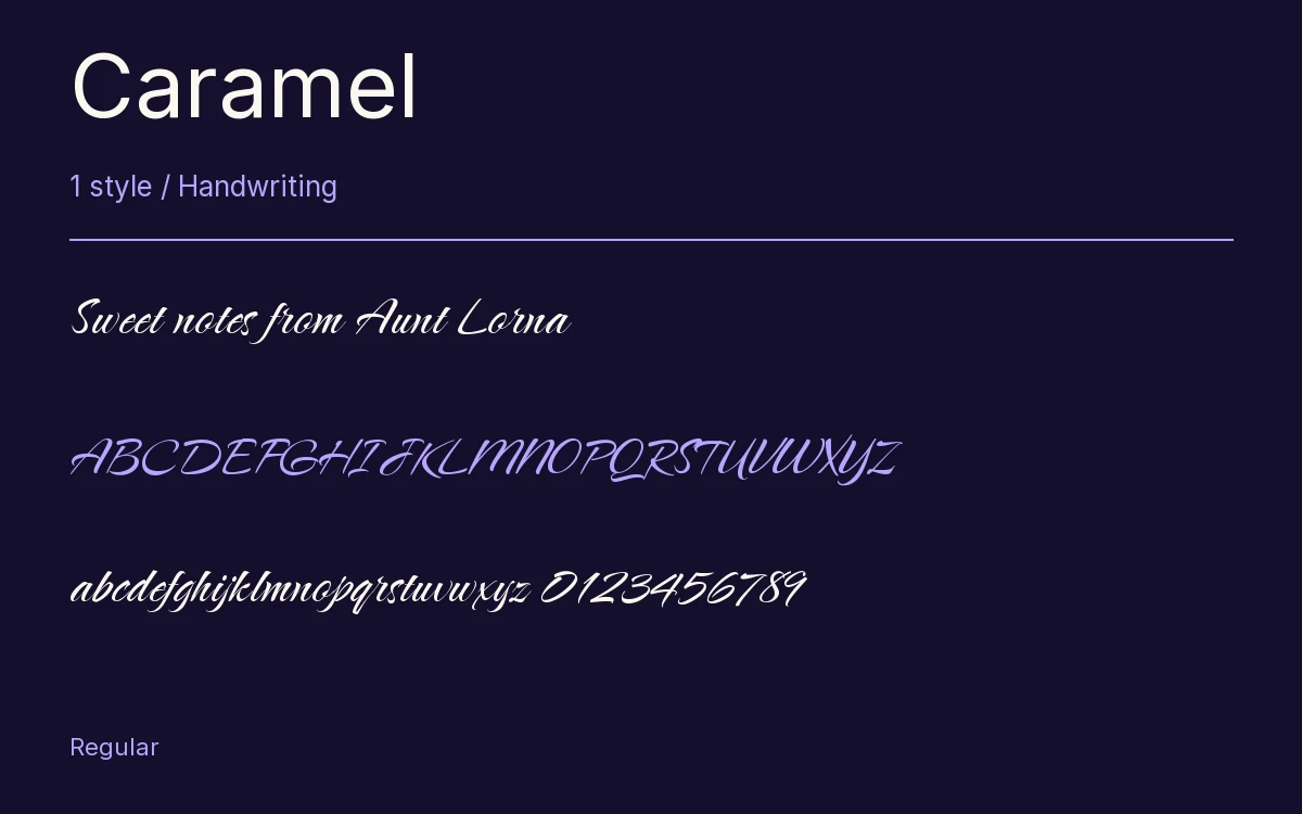 Caramel type specimen with letters and figures