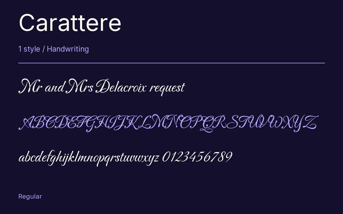 Carattere type specimen with letters and figures