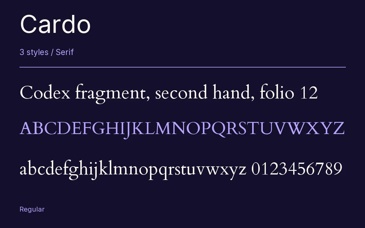 Cardo type specimen with letters and figures