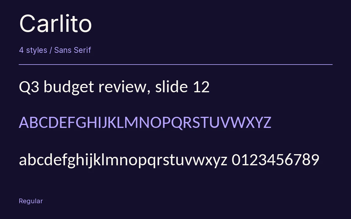 Carlito type specimen with letters and figures