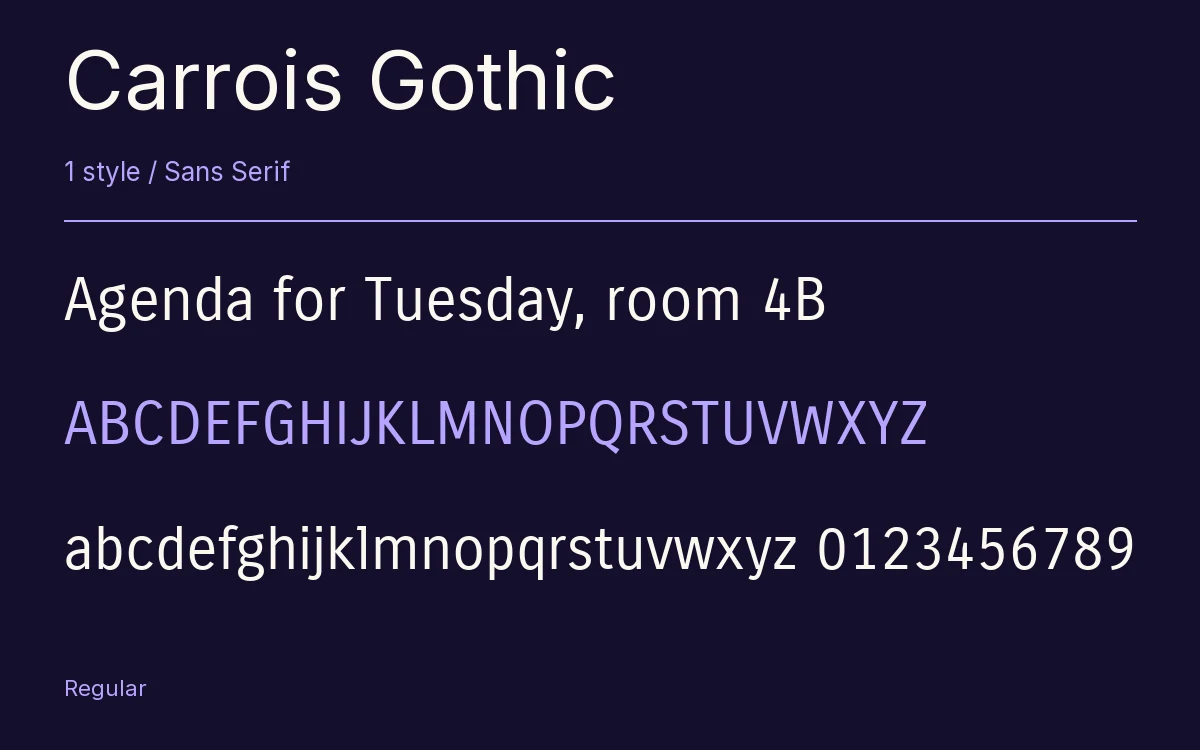 Carrois Gothic type specimen with letters and figures