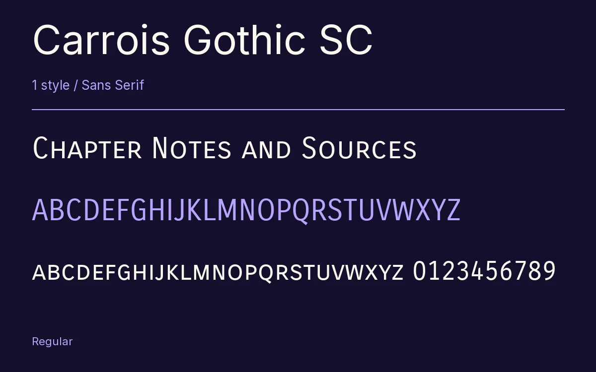 Carrois Gothic SC type specimen with letters and figures
