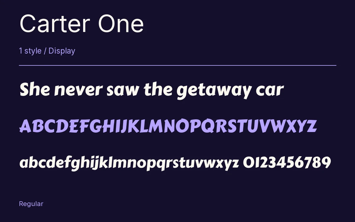 Carter One type specimen with letters and figures
